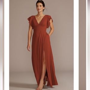 David’s Bridal flutter sleeve chiffon v-neck bridesmaid dress